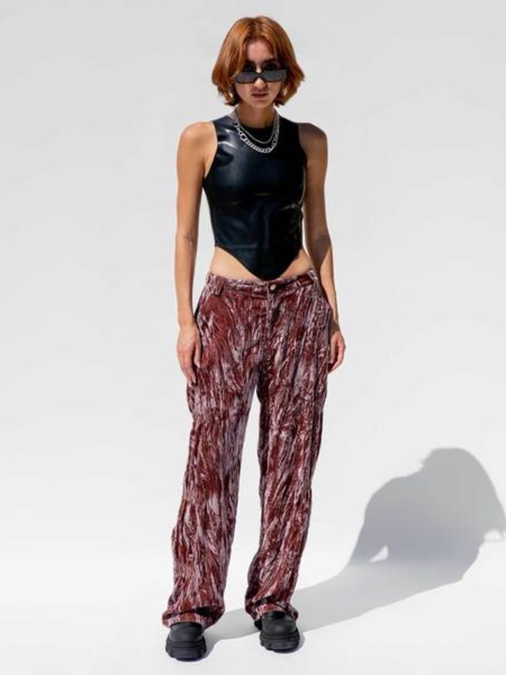 Collina Strada Crushed Velvet Justin Pants in Chocolate Raspberry Size Medium
